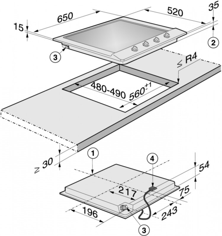 Газовая панель конфорок KM2010 сталь