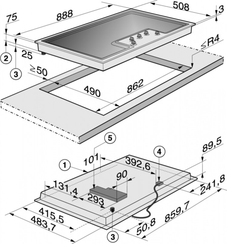 Газовая панель конфорок KM2356 сталь