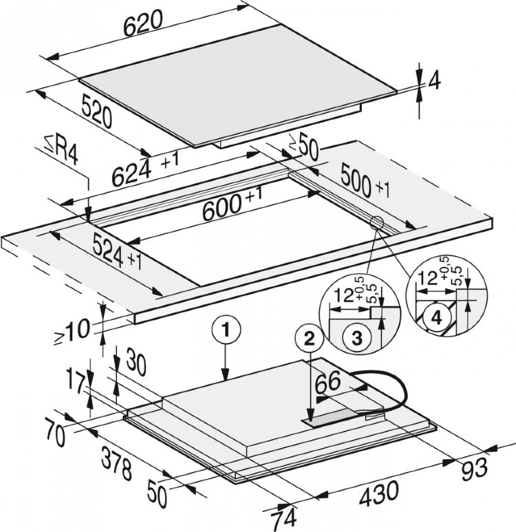 Панель конфорок KM7564 FL встр. сверху и заподлицо