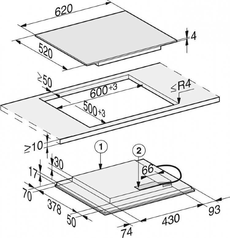 Панель конфорок KM7564 FL встр. сверху и заподлицо
