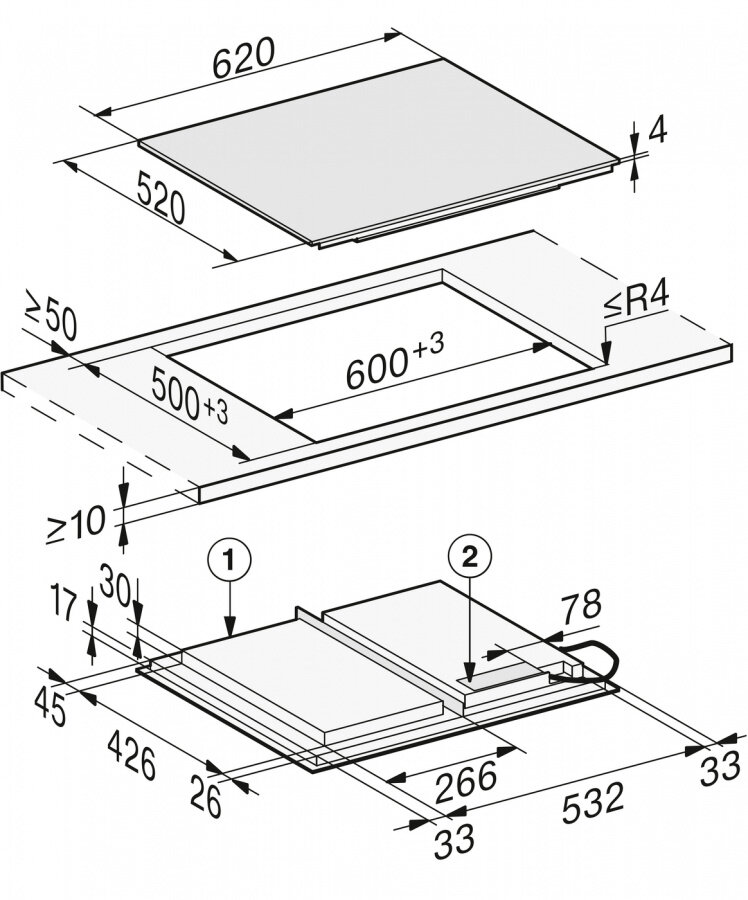 Панель конфорок KM7667 FL встр. сверху и заподлицо