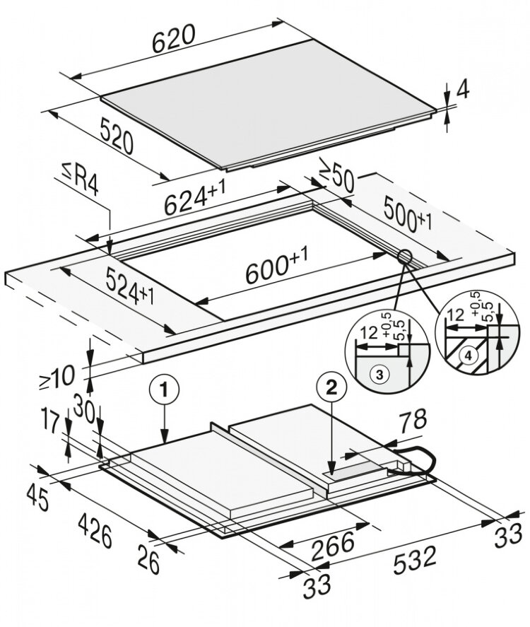 Панель конфорок KM7667 FL встр. сверху и заподлицо
