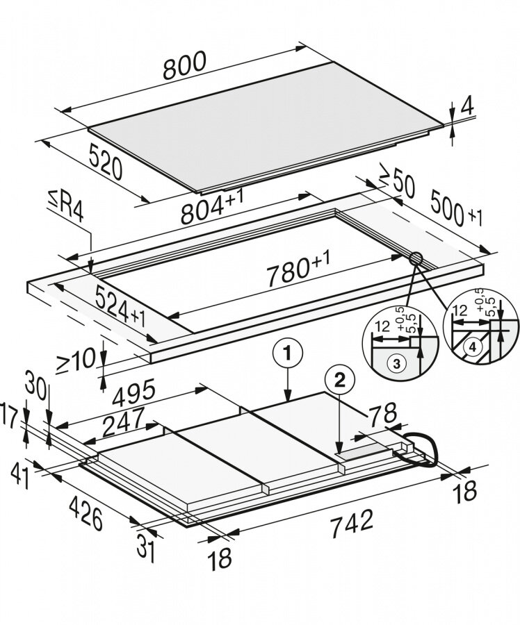 Панель конфорок KM7678 FL встр. сверху и заподлицо