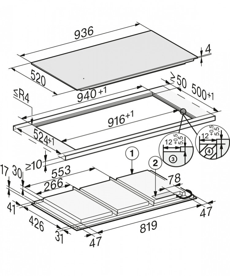 Панель конфорок KM7897 FL встр. сверху и заподлицо