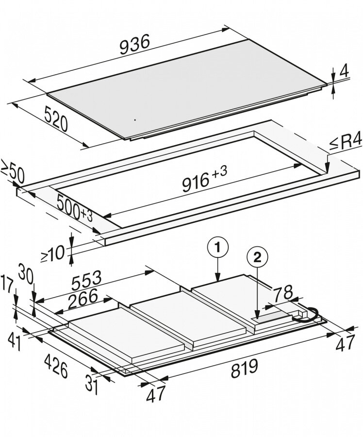 Панель конфорок KM7897 FL встр. сверху и заподлицо