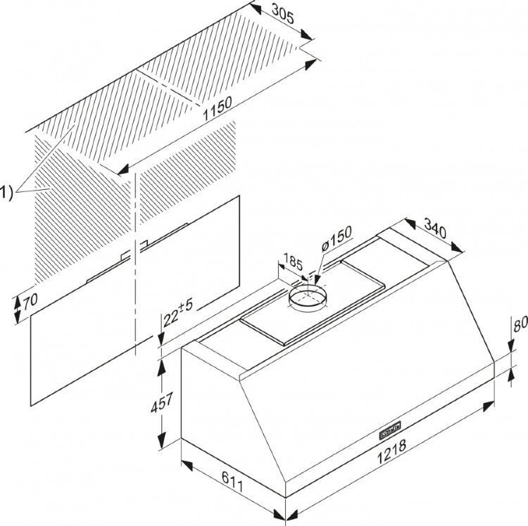 Вытяжка DAR1255 сталь для HR1956