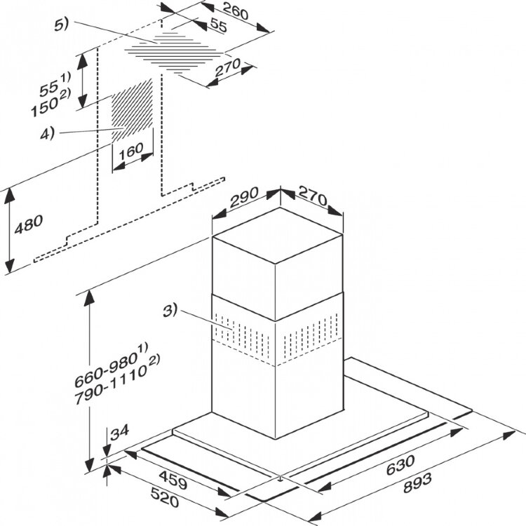 Вытяжка DA5798W сталь